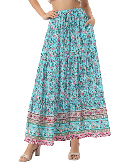 Effortless Printed Maxi Skirt for Women with High Waist Side Slit Flowing