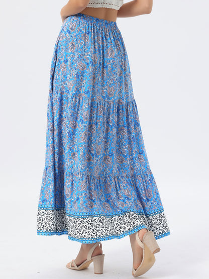 Effortless Printed Maxi Skirt for Women with High Waist Side Slit Flowing