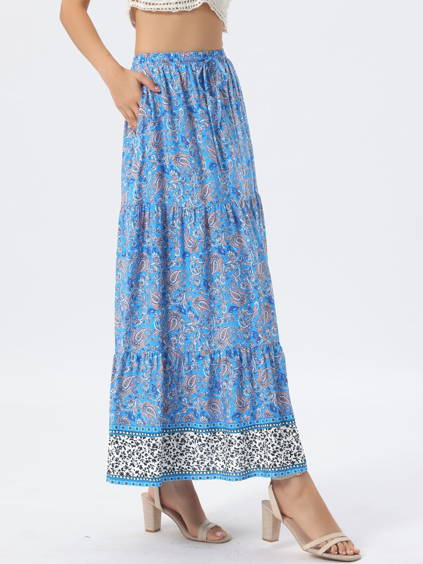 Effortless Printed Maxi Skirt for Women with High Waist Side Slit Flowing