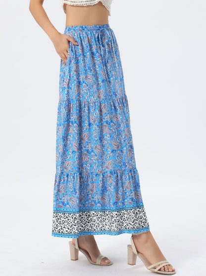 Effortless Printed Maxi Skirt for Women with High Waist Side Slit Flowing