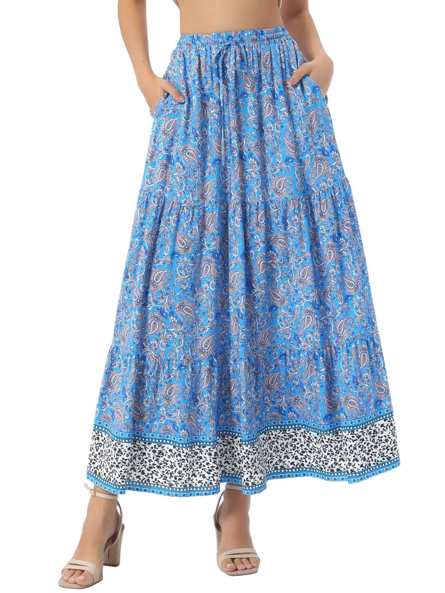 Effortless Printed Maxi Skirt for Women with High Waist Side Slit Flowing