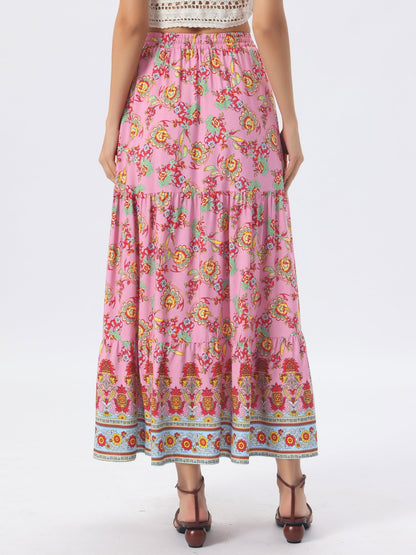 Effortless Printed Maxi Skirt for Women with High Waist Side Slit Flowing