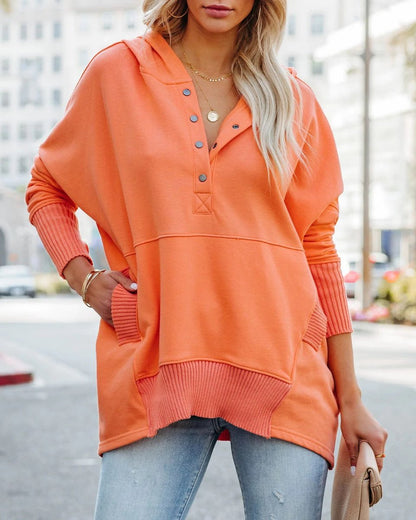 Comfortable Snap Button Henley Hoodie for Women with Hooded Long Sleeve Ribbed Cuff Relaxed Style