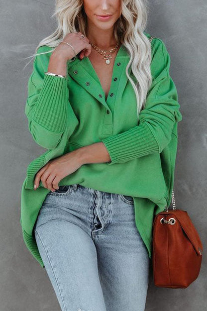 Comfortable Snap Button Henley Hoodie for Women with Hooded Long Sleeve Ribbed Cuff Relaxed Style