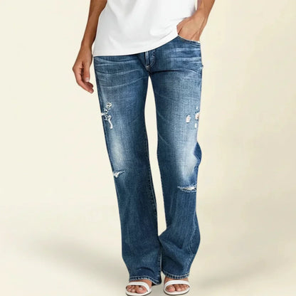 Stylish Ripped Jeans for Women with High Waist Distressed Straight Leg Relaxed Fit Blue Jean Style