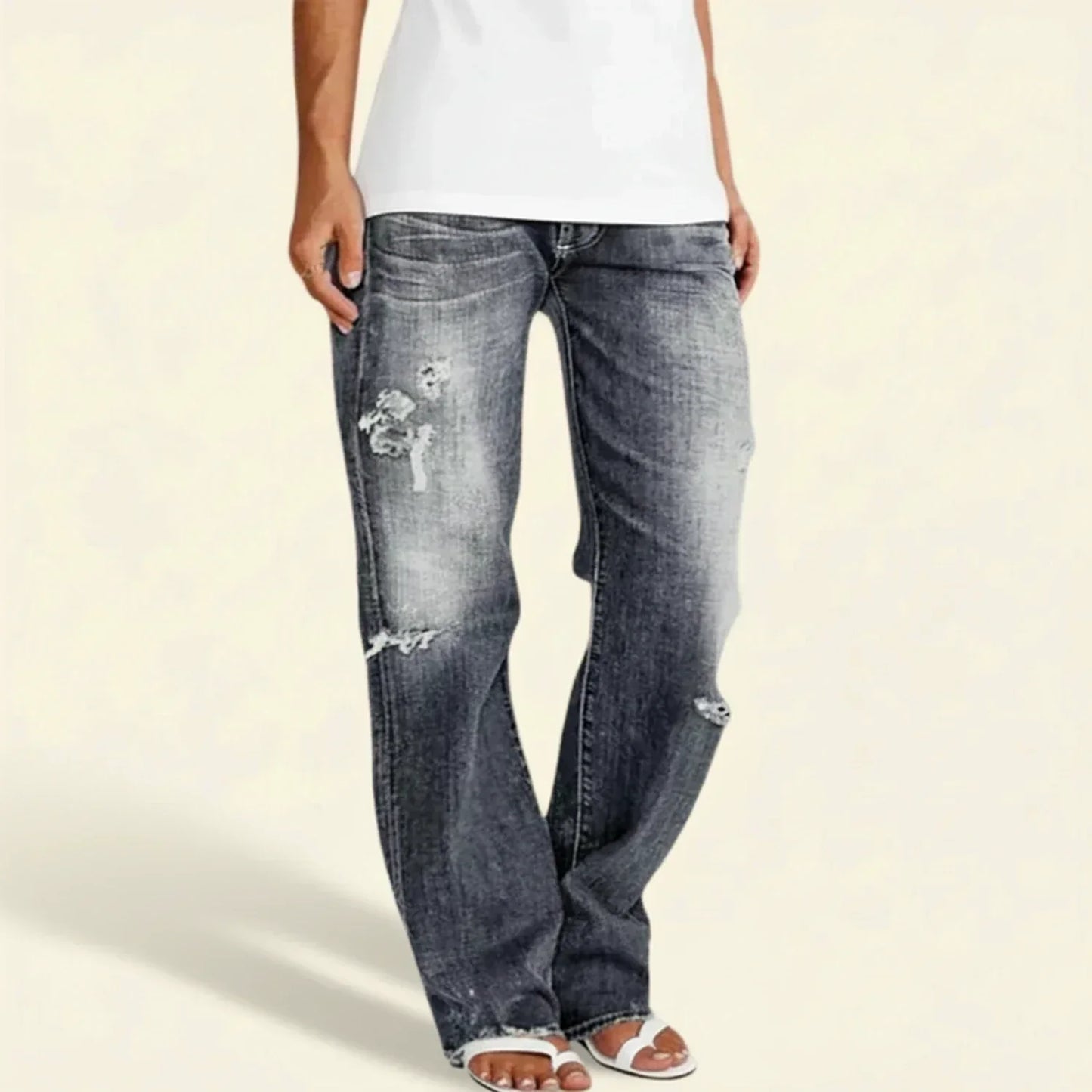 Stylish Ripped Jeans for Women with High Waist Distressed Straight Leg Relaxed Fit Blue Jean Style