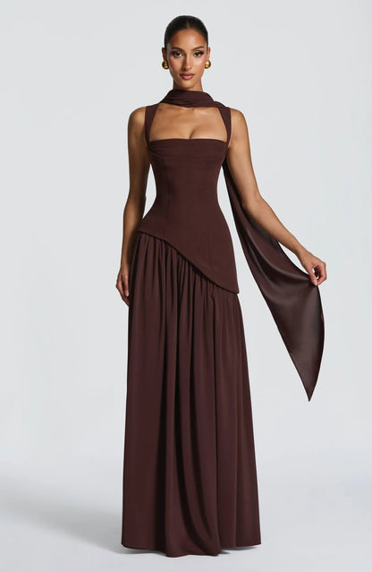 Elegant Chiffon Maxi Dress for Women with Square Neck Spaghetti Strap High Slit Formal Wedding Guest Style