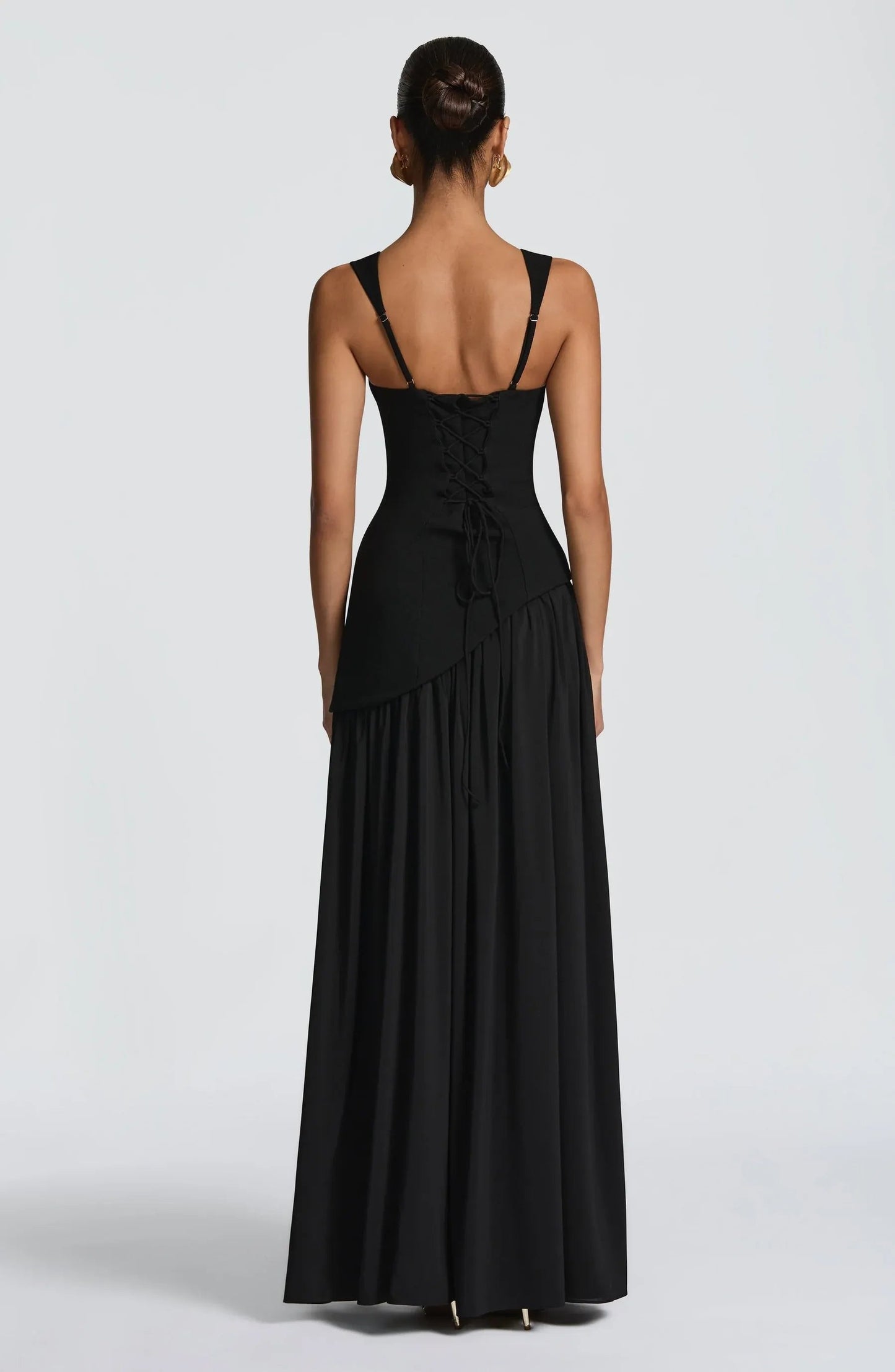 Elegant Chiffon Maxi Dress for Women with Square Neck Spaghetti Strap High Slit Formal Wedding Guest Style