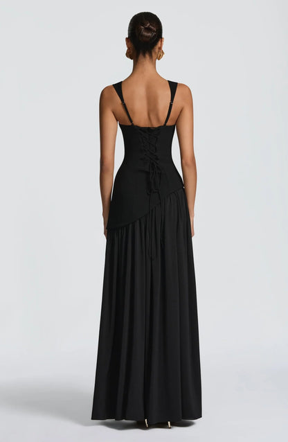 Elegant Chiffon Maxi Dress for Women with Square Neck Spaghetti Strap High Slit Formal Wedding Guest Style