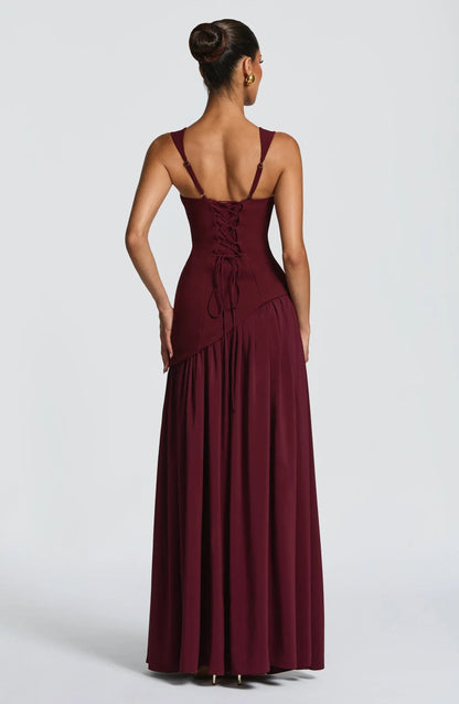 Elegant Chiffon Maxi Dress for Women with Square Neck Spaghetti Strap High Slit Formal Wedding Guest Style