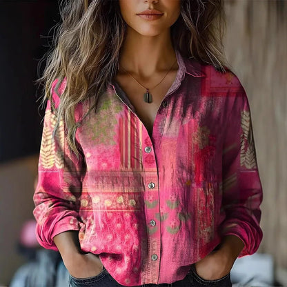 Effortless Paisley Print Blouse for Women with Collar Long Sleeve Button Front Relaxed Boho Style