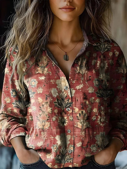 Effortless Paisley Print Blouse for Women with Collar Long Sleeve Button Front Relaxed Boho Style