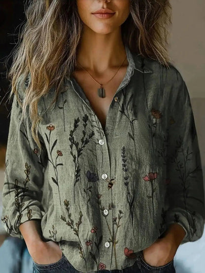 Effortless Paisley Print Blouse for Women with Collar Long Sleeve Button Front Relaxed Boho Style
