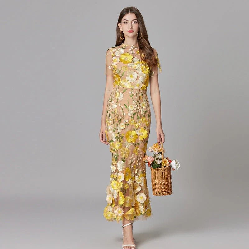 Elegant Floral Maxi Dress for Women with Cap Sleeve Side Slit Flowy Formal Wedding Guest Style