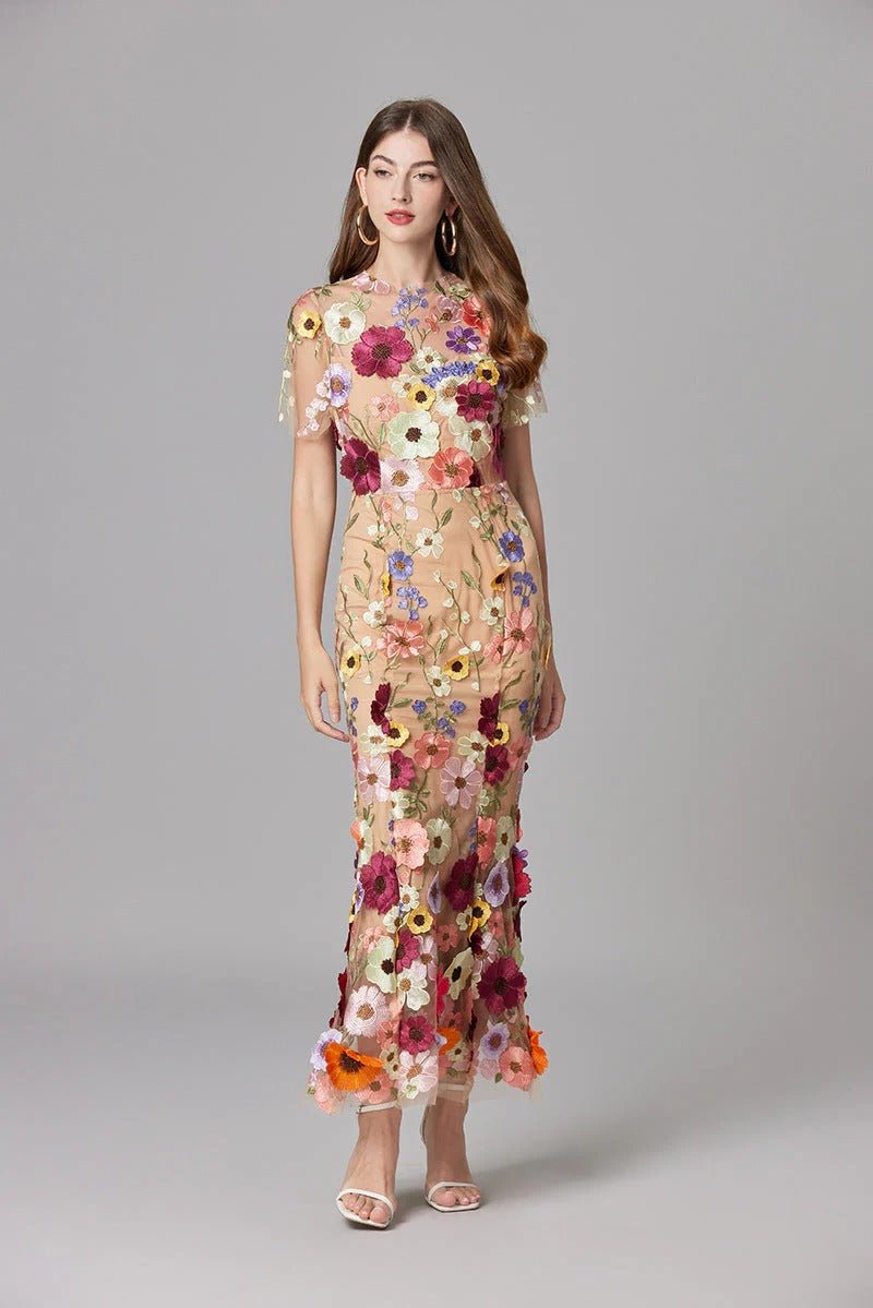 Elegant Floral Maxi Dress for Women with Cap Sleeve Side Slit Flowy Formal Wedding Guest Style