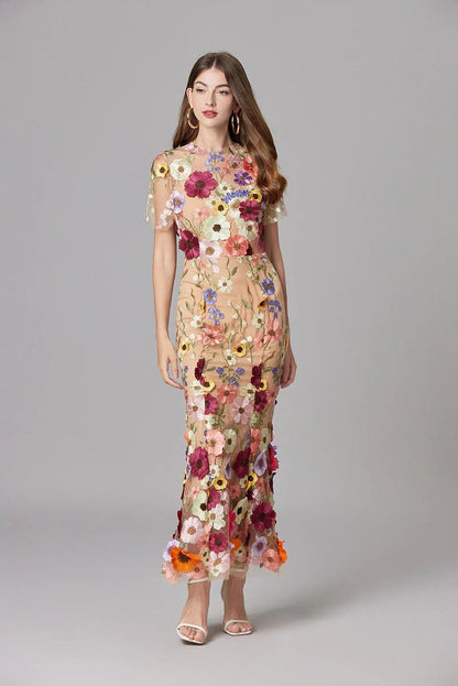 Elegant Floral Maxi Dress for Women with Cap Sleeve Side Slit Flowy Formal Wedding Guest Style