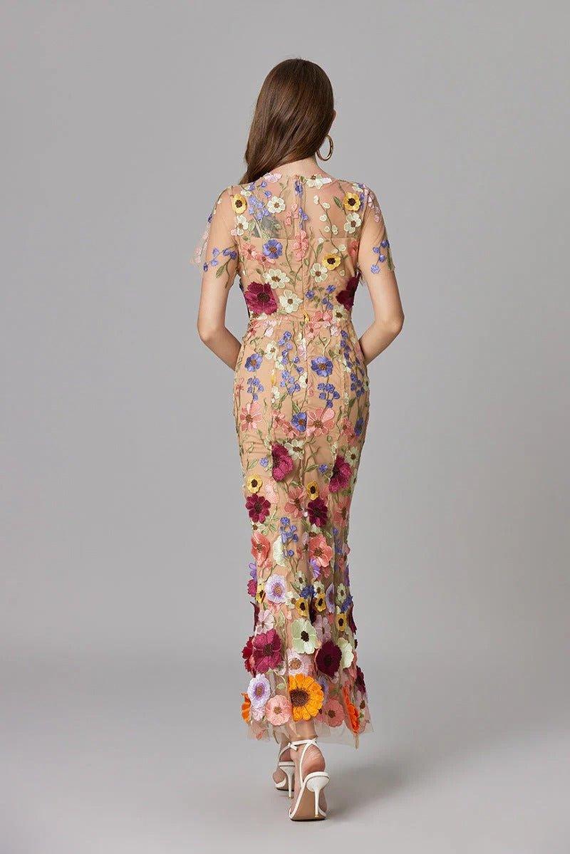 Elegant Floral Maxi Dress for Women with Cap Sleeve Side Slit Flowy Formal Wedding Guest Style