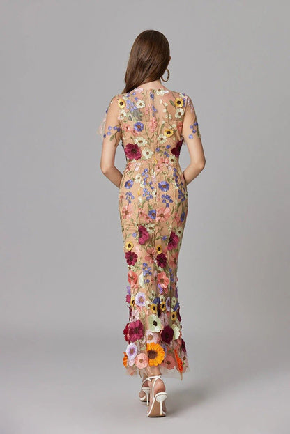 Elegant Floral Maxi Dress for Women with Cap Sleeve Side Slit Flowy Formal Wedding Guest Style