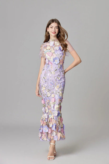 Elegant Floral Maxi Dress for Women with Cap Sleeve Side Slit Flowy Formal Wedding Guest Style