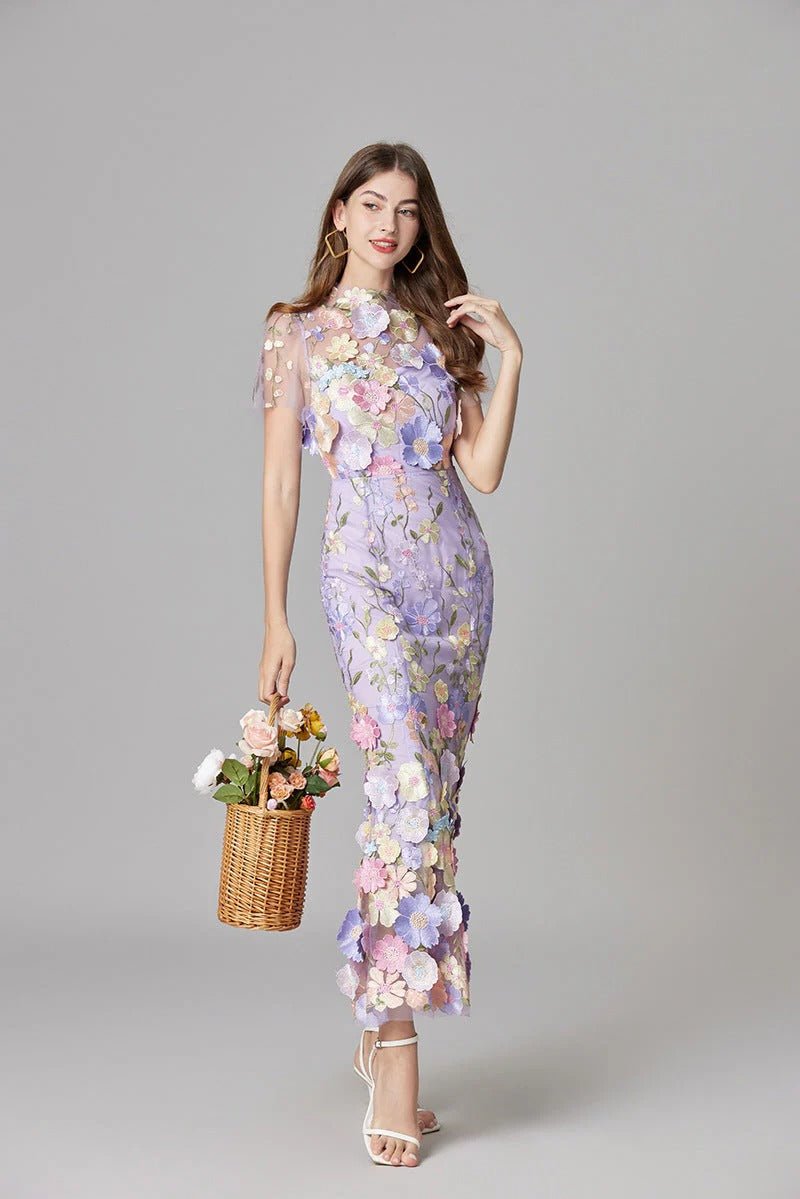Elegant Floral Maxi Dress for Women with Cap Sleeve Side Slit Flowy Formal Wedding Guest Style
