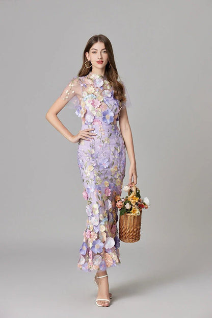 Elegant Floral Maxi Dress for Women with Cap Sleeve Side Slit Flowy Formal Wedding Guest Style