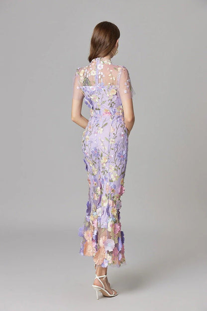 Elegant Floral Maxi Dress for Women with Cap Sleeve Side Slit Flowy Formal Wedding Guest Style