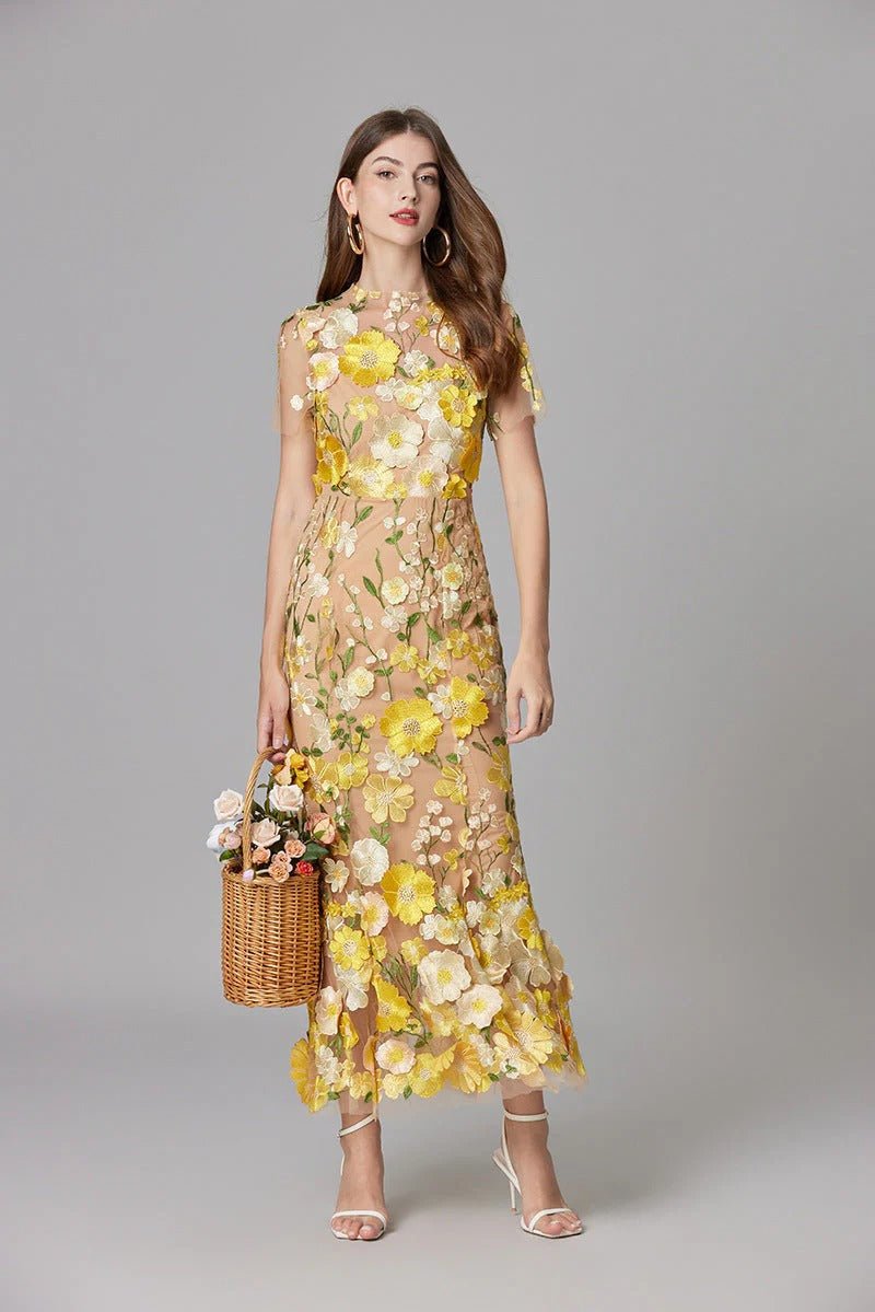 Elegant Floral Maxi Dress for Women with Cap Sleeve Side Slit Flowy Formal Wedding Guest Style
