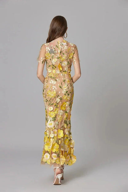 Elegant Floral Maxi Dress for Women with Cap Sleeve Side Slit Flowy Formal Wedding Guest Style