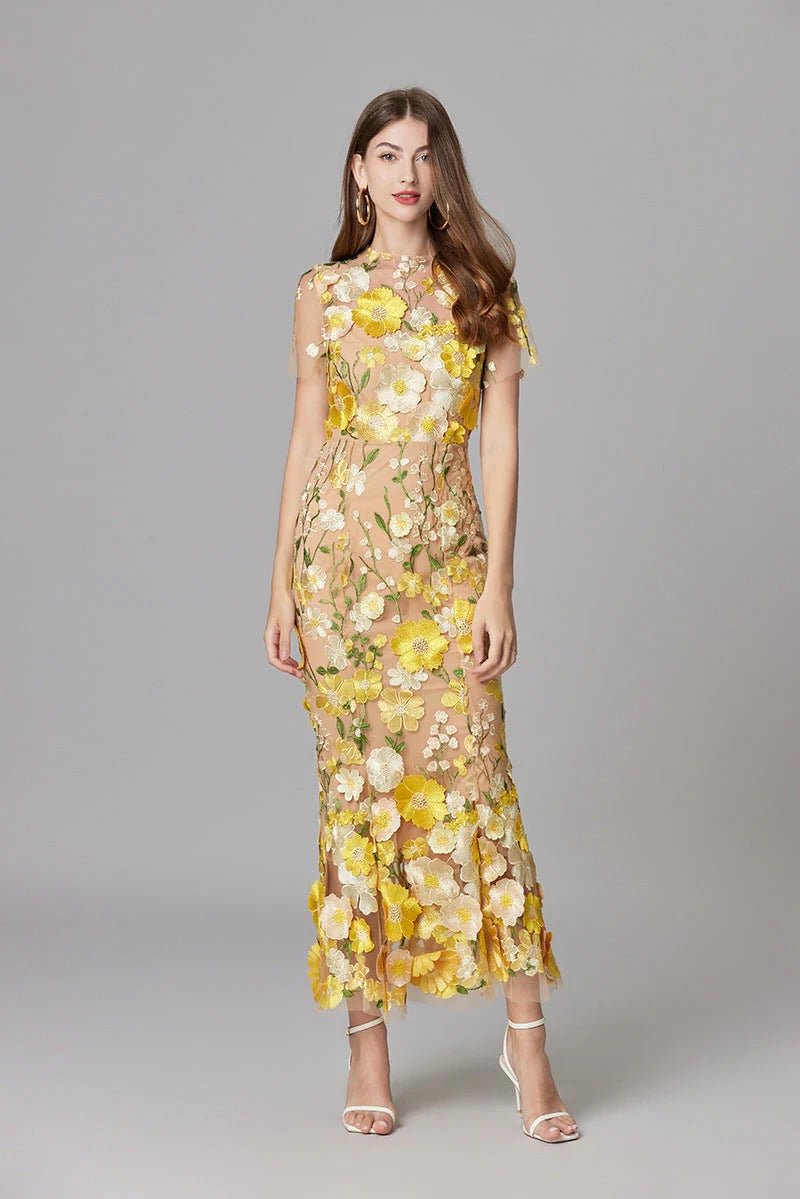 Elegant Floral Maxi Dress for Women with Cap Sleeve Side Slit Flowy Formal Wedding Guest Style