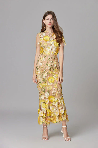 Elegant Floral Maxi Dress for Women with Cap Sleeve Side Slit Flowy Formal Wedding Guest Style