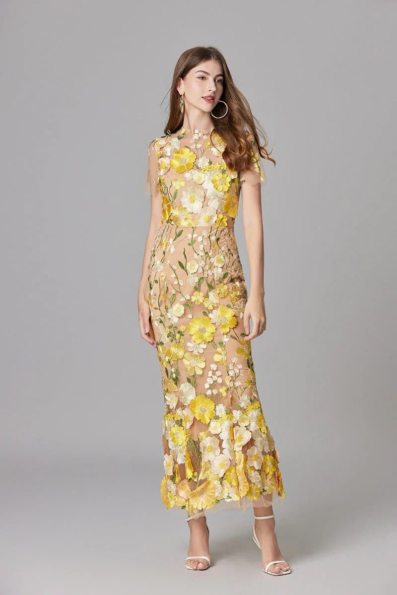 Elegant Floral Maxi Dress for Women with Cap Sleeve Side Slit Flowy Formal Wedding Guest Style