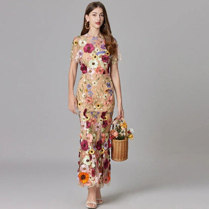 Elegant Floral Maxi Dress for Women with Cap Sleeve Side Slit Flowy Formal Wedding Guest Style