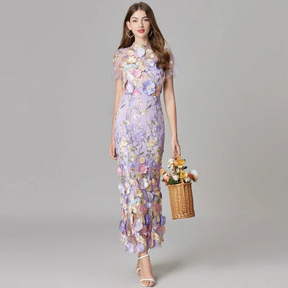 Elegant Floral Maxi Dress for Women with Cap Sleeve Side Slit Flowy Formal Wedding Guest Style
