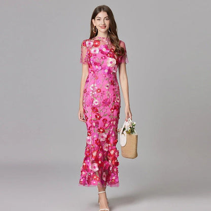 Elegant Floral Maxi Dress for Women with Cap Sleeve Side Slit Flowy Formal Wedding Guest Style