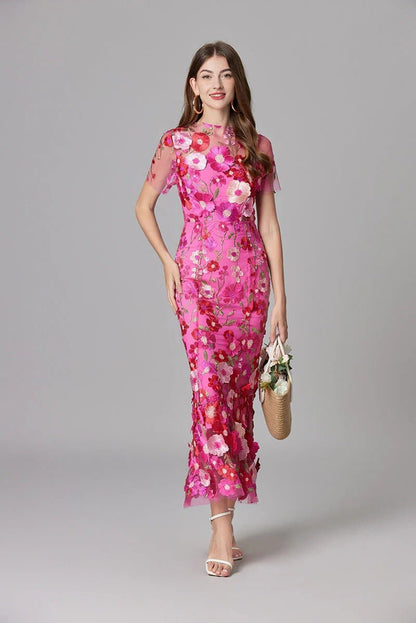 Elegant Floral Maxi Dress for Women with Cap Sleeve Side Slit Flowy Formal Wedding Guest Style