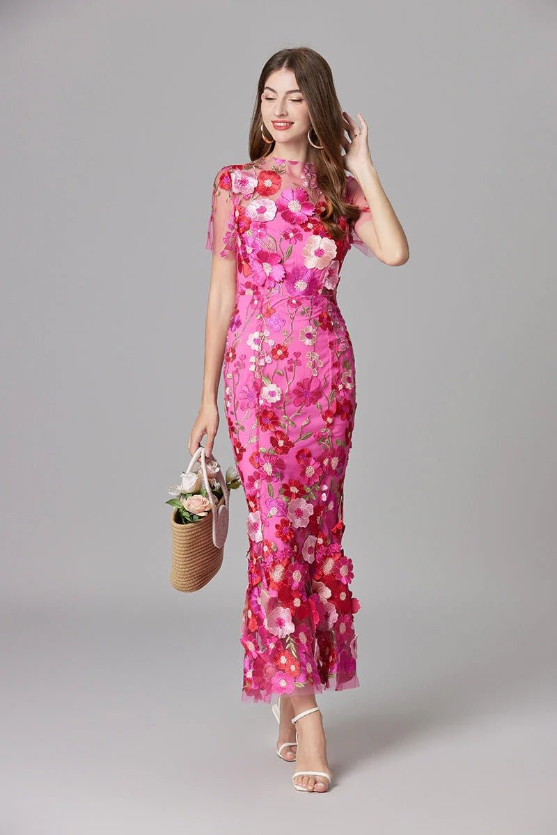 Elegant Floral Maxi Dress for Women with Cap Sleeve Side Slit Flowy Formal Wedding Guest Style