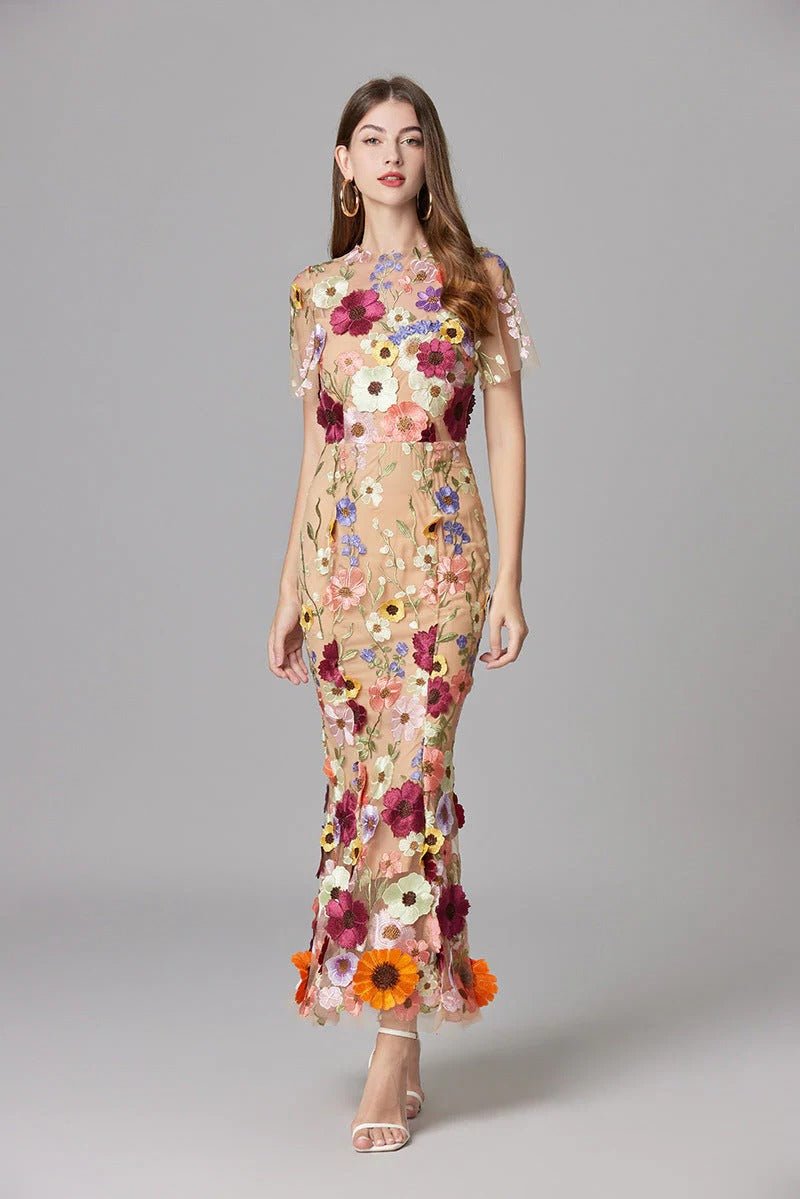 Elegant Floral Maxi Dress for Women with Cap Sleeve Side Slit Flowy Formal Wedding Guest Style