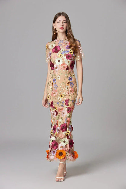 Elegant Floral Maxi Dress for Women with Cap Sleeve Side Slit Flowy Formal Wedding Guest Style