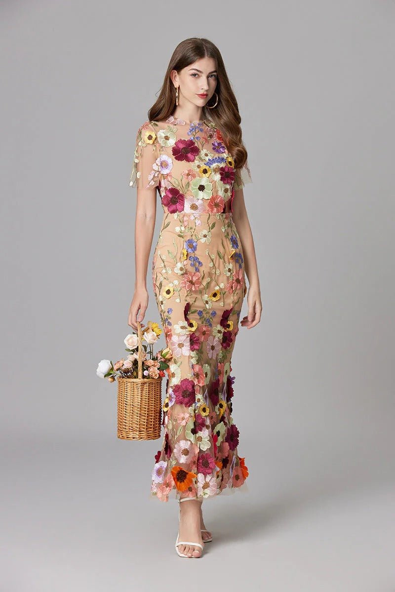 Elegant Floral Maxi Dress for Women with Cap Sleeve Side Slit Flowy Formal Wedding Guest Style