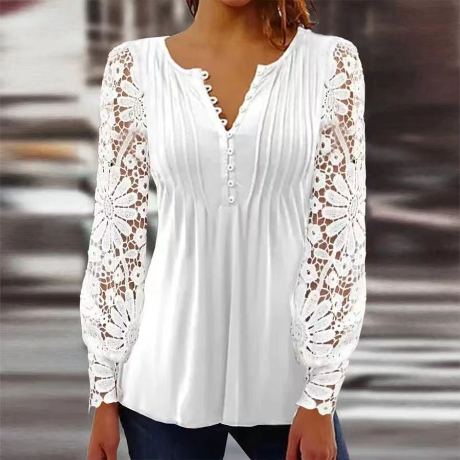 Effortless Floral Blouse for Women with Split Neck Bell Sleeve Button Front Bohemian Style