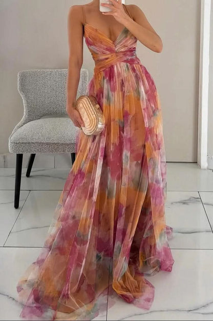 Elegant Floral Maxi Dress for Women with Halter Neck Flowy Chiffon Formal Wedding Guest Style