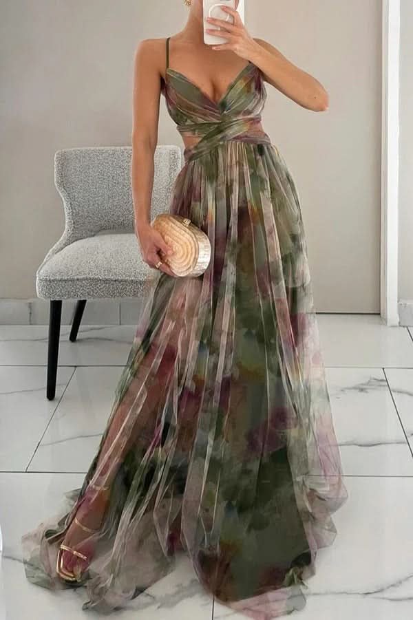 Elegant Floral Maxi Dress for Women with Halter Neck Flowy Chiffon Formal Wedding Guest Style