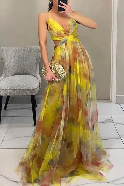 Elegant Floral Maxi Dress for Women with Halter Neck Flowy Chiffon Formal Wedding Guest Style