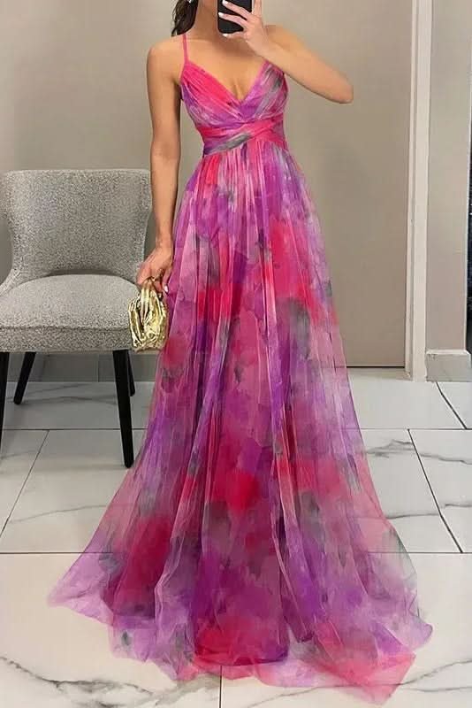 Elegant Floral Maxi Dress for Women with Halter Neck Flowy Chiffon Formal Wedding Guest Style