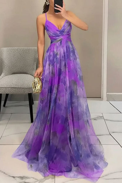 Elegant Floral Maxi Dress for Women with Halter Neck Flowy Chiffon Formal Wedding Guest Style