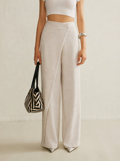 Effortless Wide Leg Pants for Women with High Waist Wrap Front Tailored Flowing Style