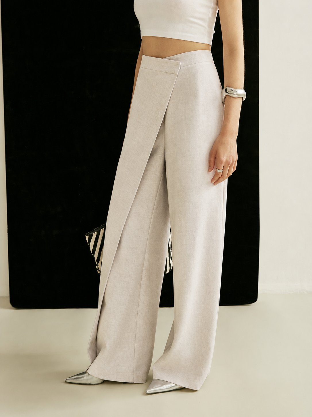 Effortless Wide Leg Pants for Women with High Waist Wrap Front Tailored Flowing Style