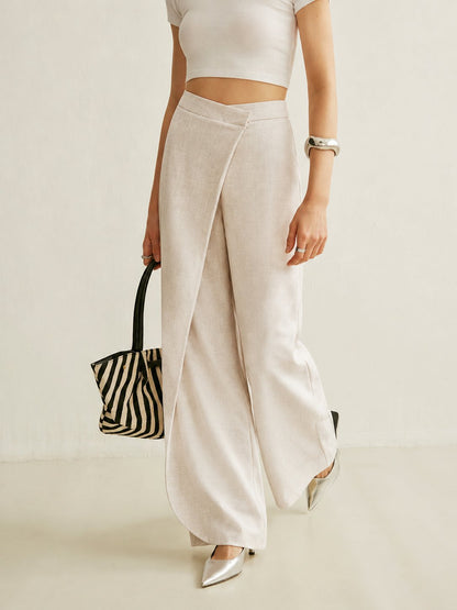 Effortless Wide Leg Pants for Women with High Waist Wrap Front Tailored Flowing Style