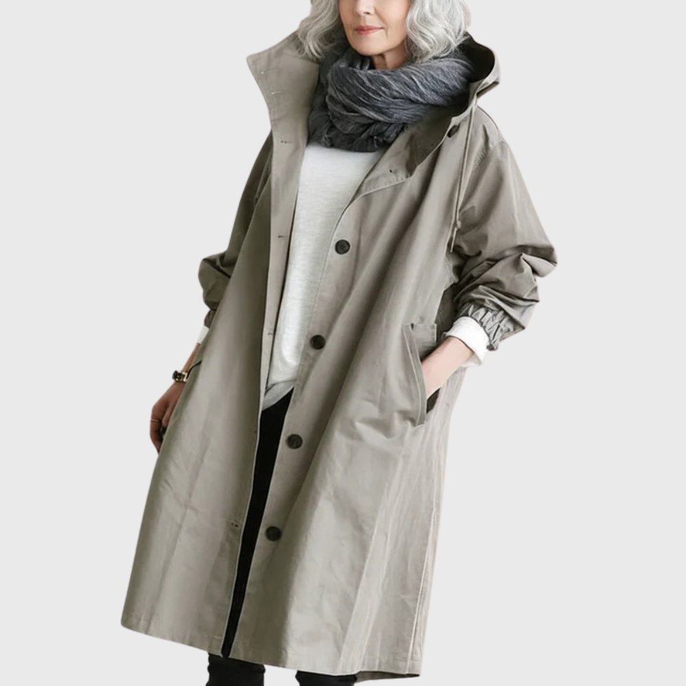 Effortless Cotton Trench Coat for Women with Hooded Long Sleeve Oversized Button Front Casual Style