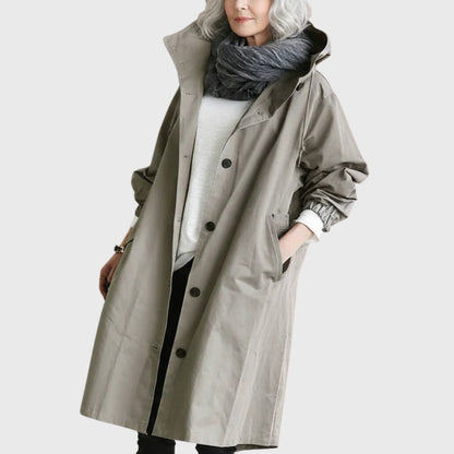 Effortless Cotton Trench Coat for Women with Hooded Long Sleeve Oversized Button Front Casual Style